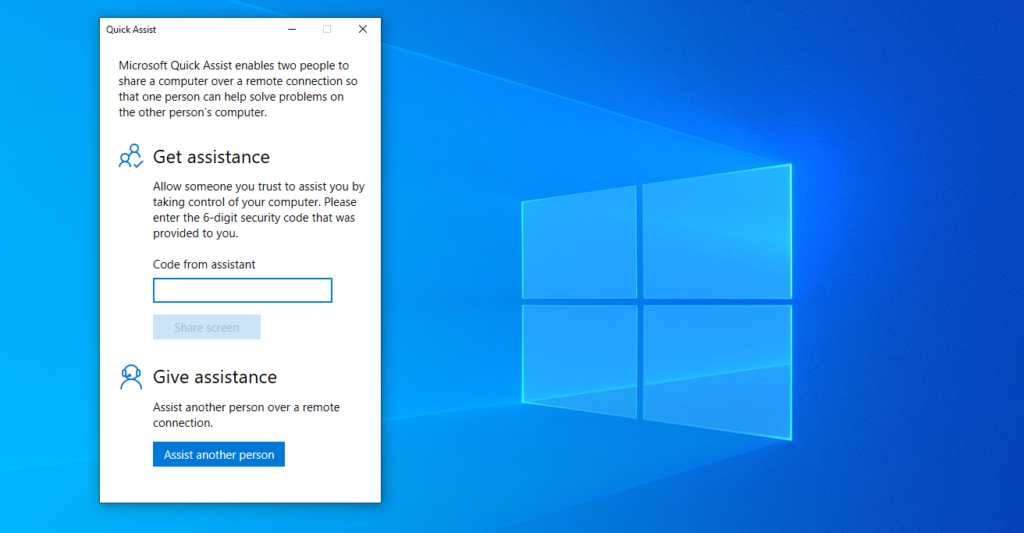 Quick Assist Allows Remote Access on Windows 10